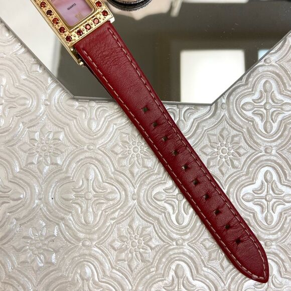 Marcel Drucker Red Gemstone Bezel Tank Style Watch with Pink MOP Dial - Picture 14 of 16